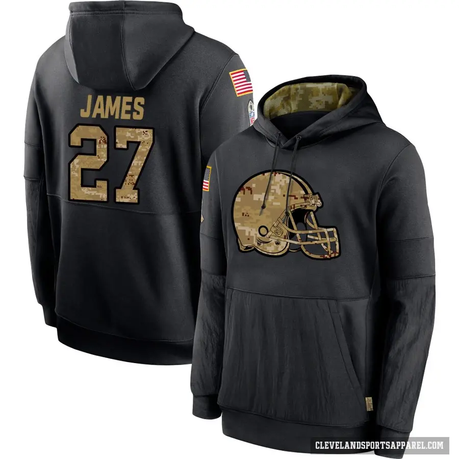 Men's ＃27 LaMareon James Cleveland Browns Black 2020 Salute to Service Sideline Performance Pullover Hoodie