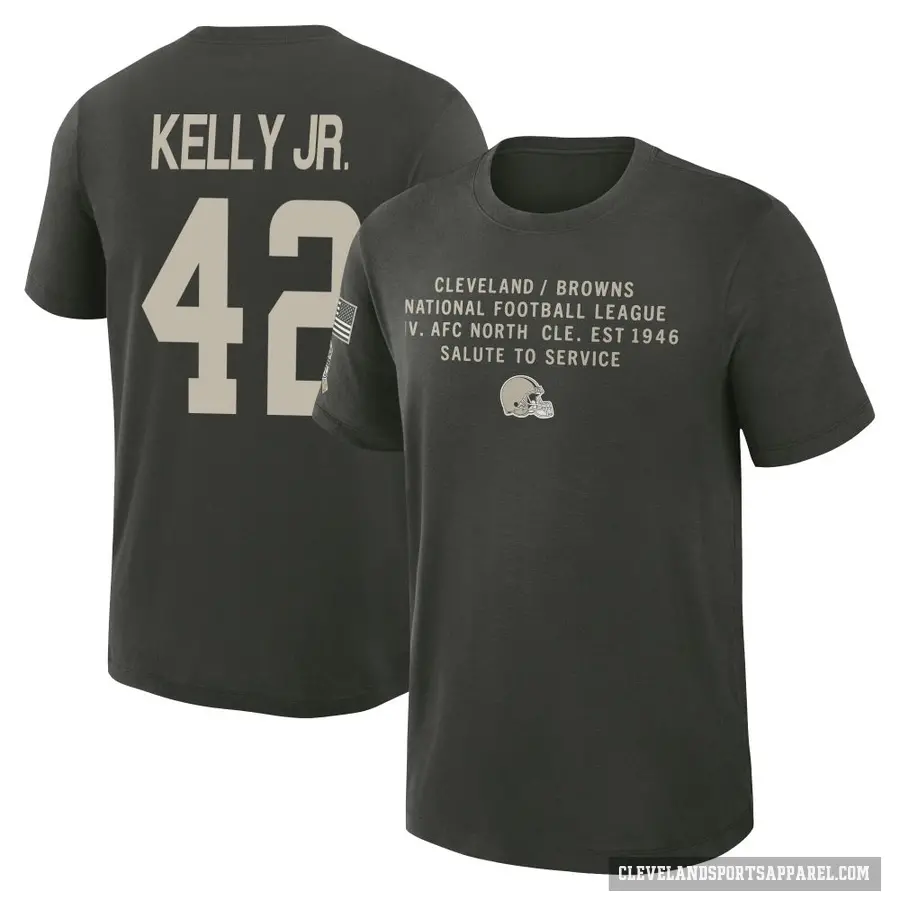 Men's ＃42 John Kelly Jr. Cleveland Browns Green Dark/ 2025 Salute to Service Sideline Slub T-Shirt