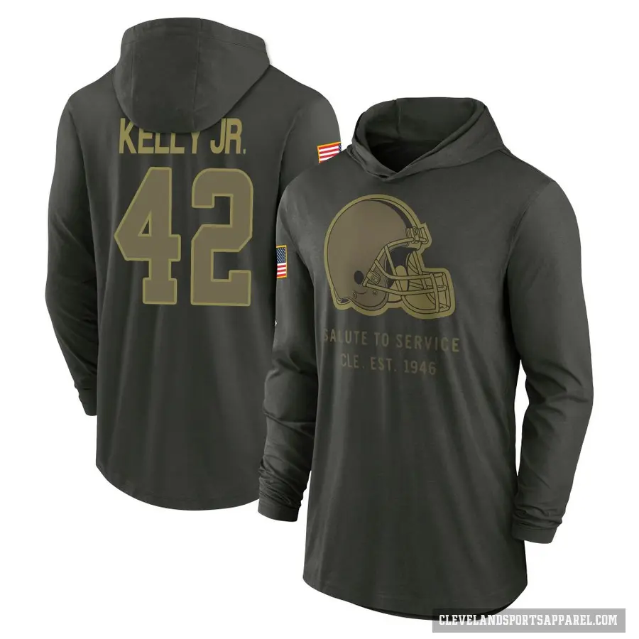 Men's ＃42 John Kelly Jr. Cleveland Browns Green Forest/ 2025 Salute to Service Sideline Lightweight Hooded Pullover Long Sleeve 