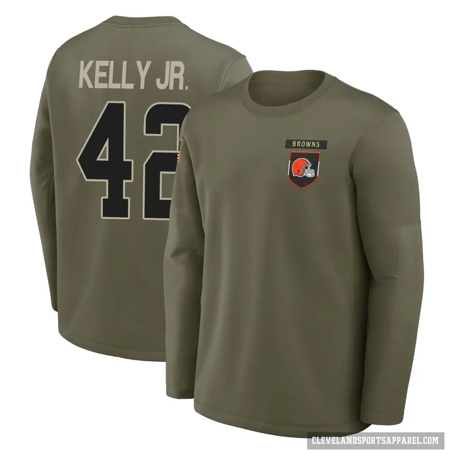 Men's ＃42 John Kelly Jr. Cleveland Browns Olive 2025 Salute to Service Sideline Coaches Long Sleeve T-Shirt