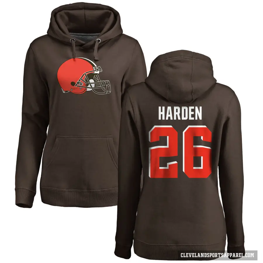 Women's ＃26 Myles Harden Cleveland Browns Brown Pro Line Logo Pullover Hoodie