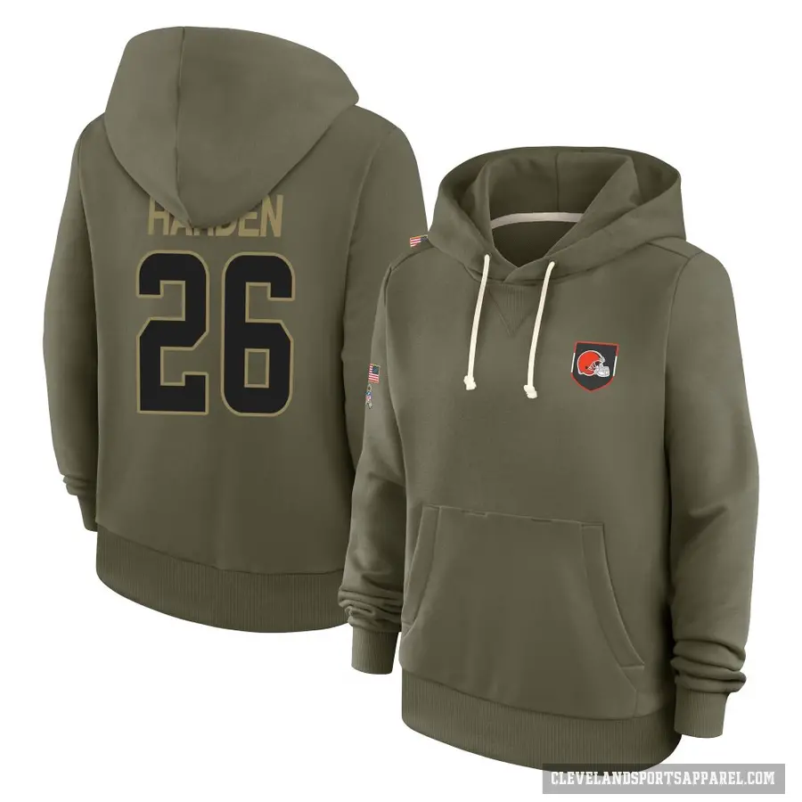 Women's ＃26 Myles Harden Cleveland Browns Olive 2025 Salute to Service Hoodie