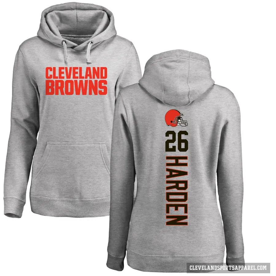 Women's ＃26 Myles Harden Cleveland Browns Pro Line Ash Backer Pullover Hoodie