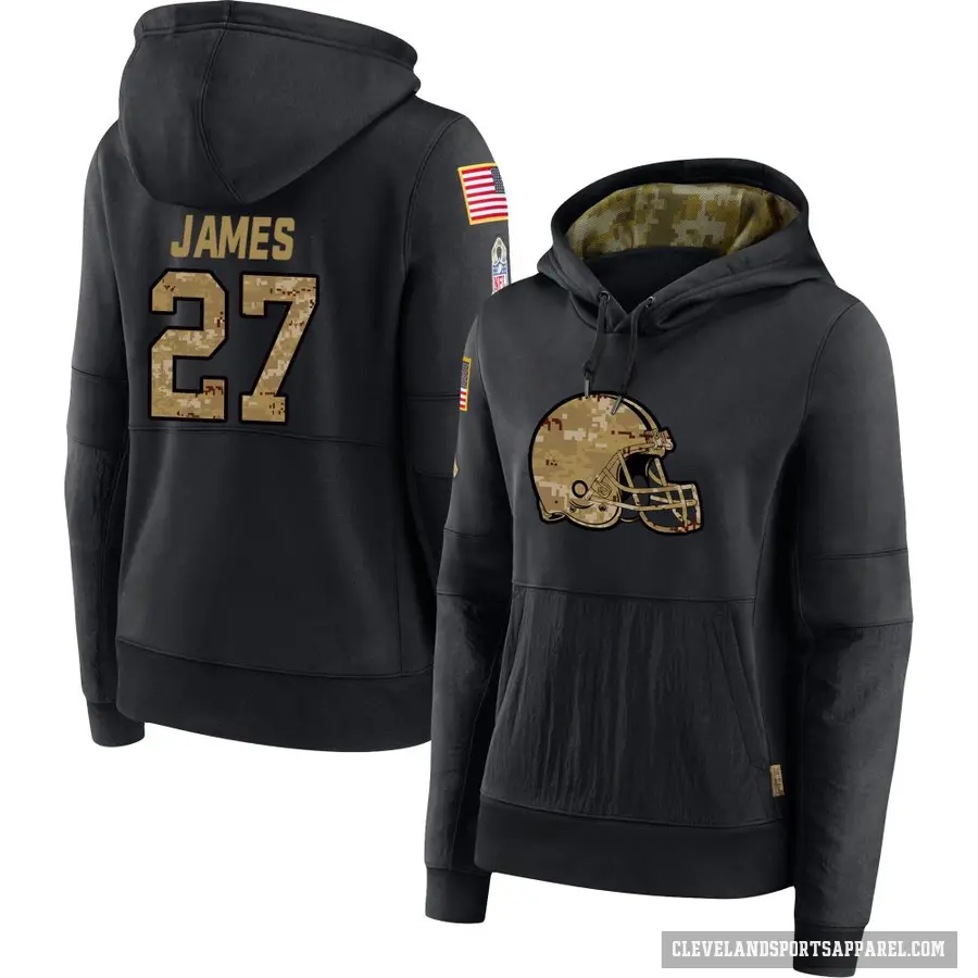 Women's ＃27 LaMareon James Cleveland Browns Black 2020 Salute to Service Sideline Performance Pullover Hoodie
