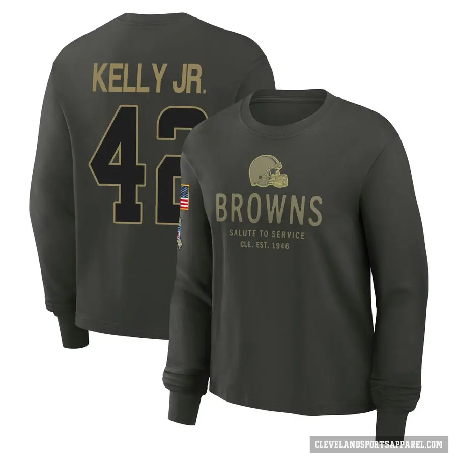 Women's ＃42 John Kelly Jr. Cleveland Browns Green Dark/ 2025 Salute to Service Sideline Long Sleeve T-Shirt