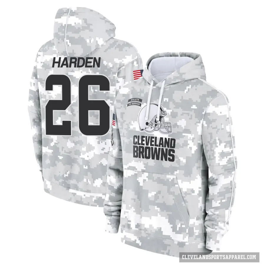 Youth ＃26 Myles Harden Cleveland Browns Arctic Camo 2024 Salute to Service Club Fleece Pullover Hoodie