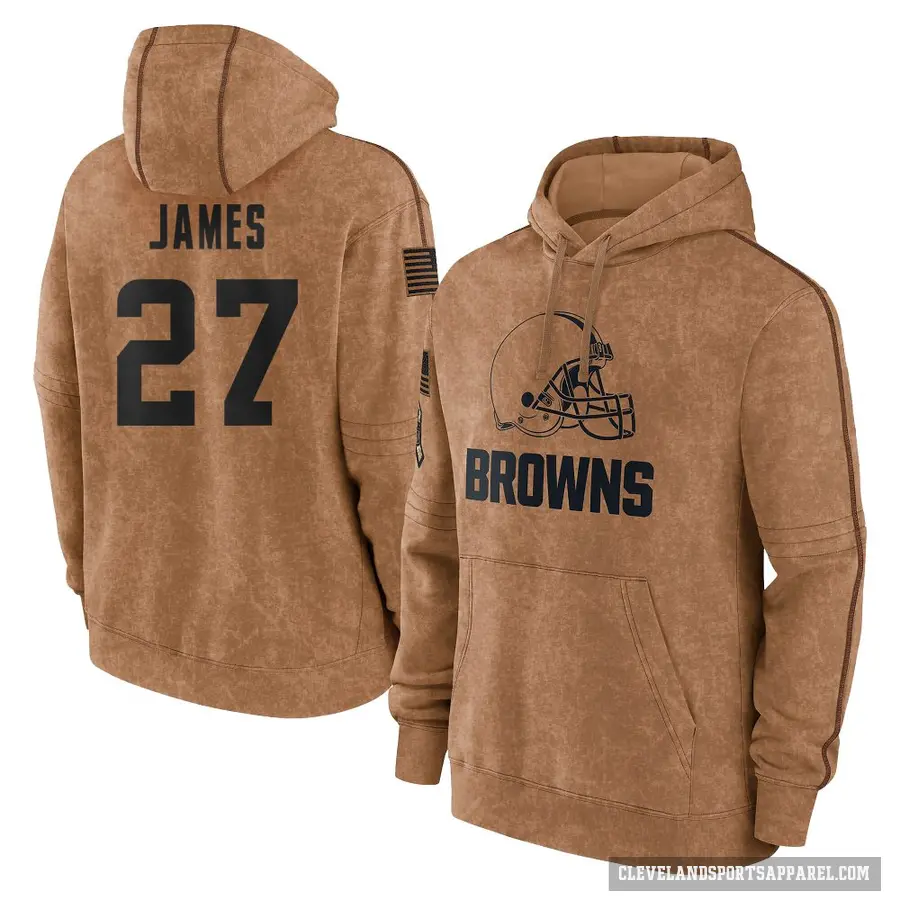 Youth ＃27 LaMareon James Cleveland Browns Brown 2023 Salute To Service Club Pullover Hoodie