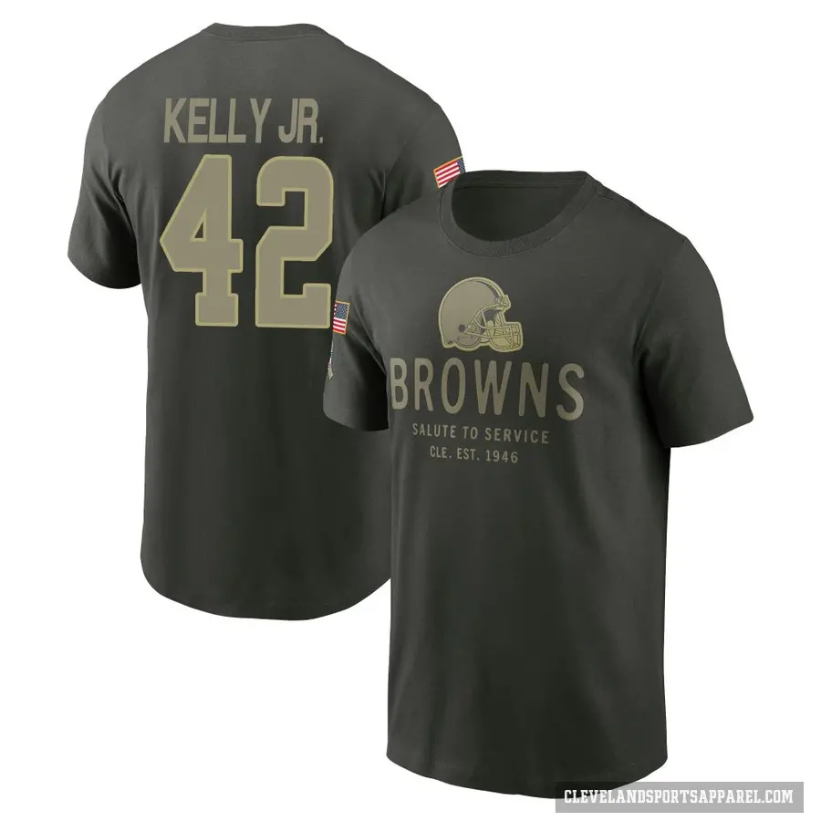 Youth ＃42 John Kelly Jr. Cleveland Browns Green Forest/ 2025 Salute to Service Sideline Primary Edge T-Shirt