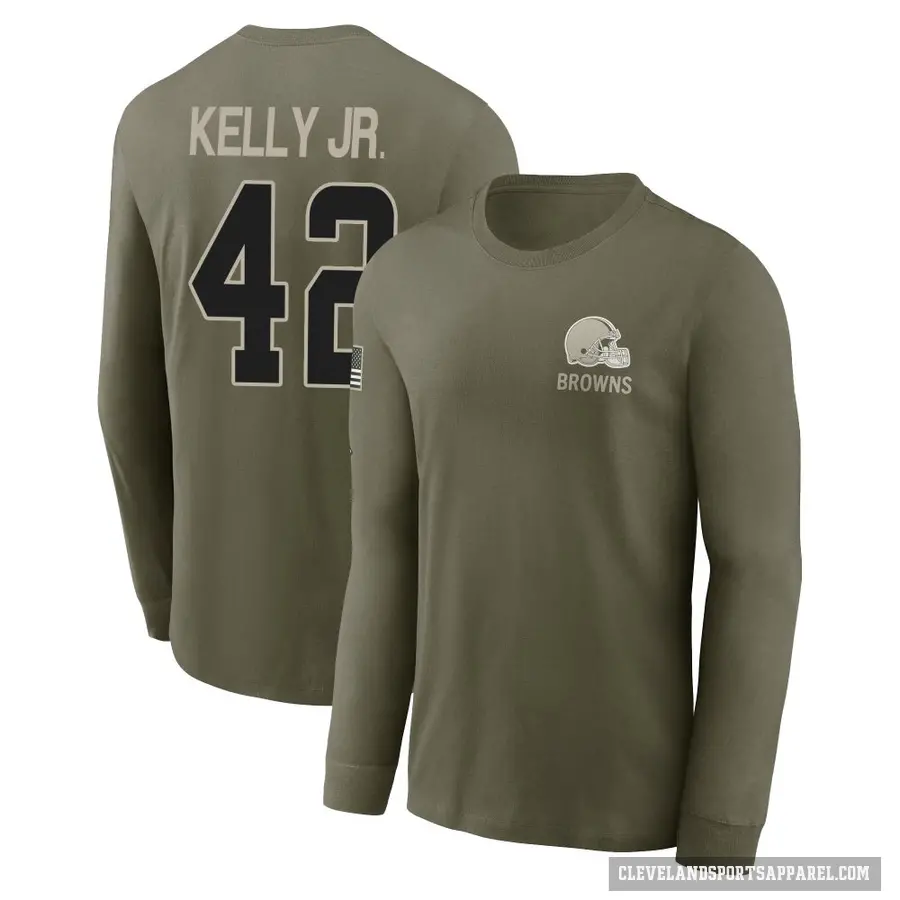 Youth ＃42 John Kelly Jr. Cleveland Browns Olive 2025 Salute to Service Sideline Long Sleeve T-Shirt